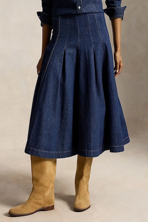 Polo Ralph Lauren spódnica rozkloszowana jeansowa granatowa gładka 211B17575