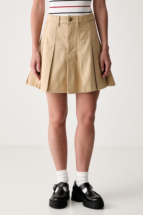 Tommy Jeans fustă evazată din bumbac bej DW0DW23149