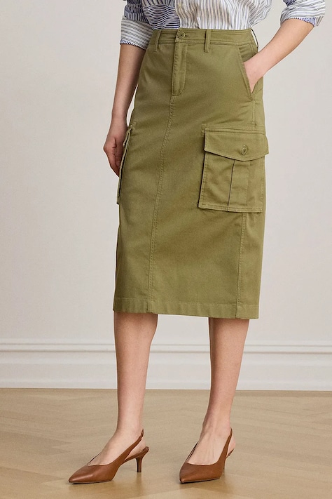 Lauren Ralph Lauren spódnica ołówkowa bawełniana z elastanem zielona gładka 200B24614