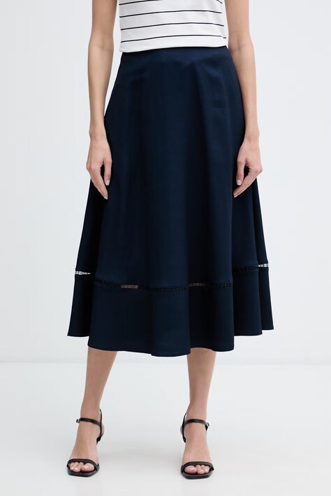 Tommy Hilfiger spódnica trapezowa z wiskozą granatowa gładka WW0WW51057