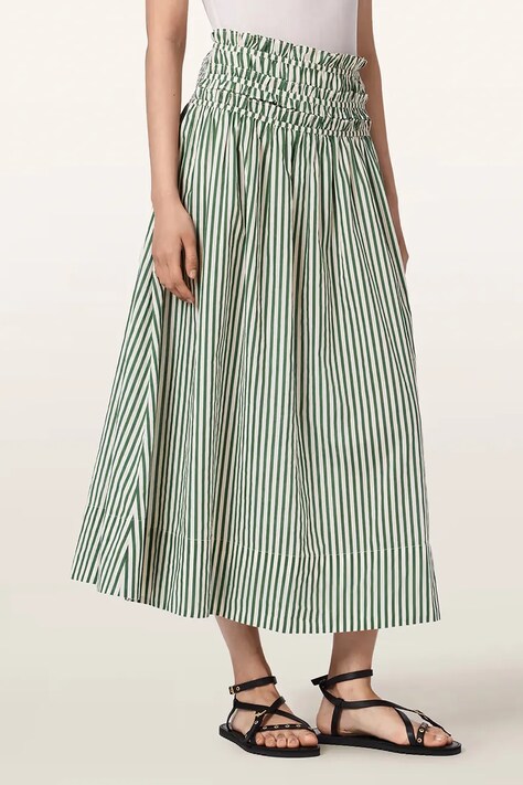AllSaints spódnica rozkloszowana bawełniana KALI zielona W099RE