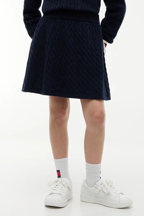 Tommy Hilfiger Spódnica rozkloszowana bawełniana granatowa gładka KG0KG09690