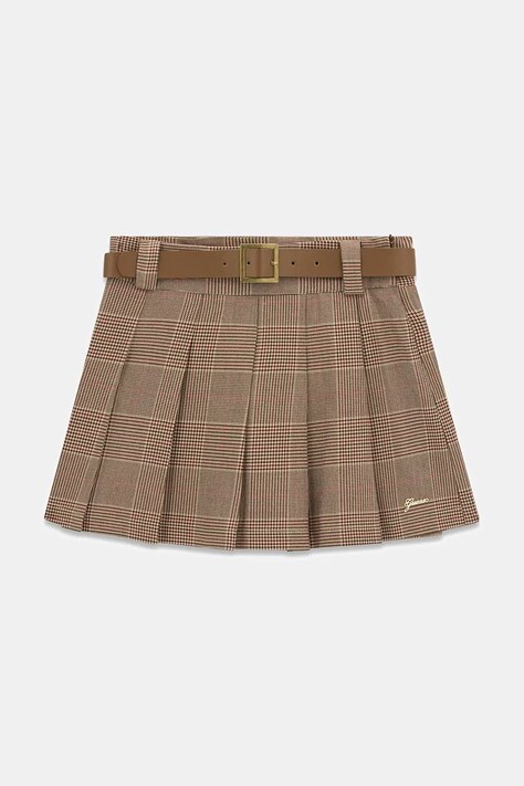 Guess Spódnica plisowana beżowa w kratkę J6BD10 W3930
