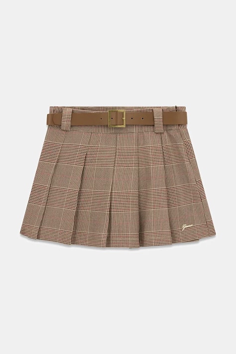 Guess Spódnica plisowana beżowa w kratkę J6BD10 W3930