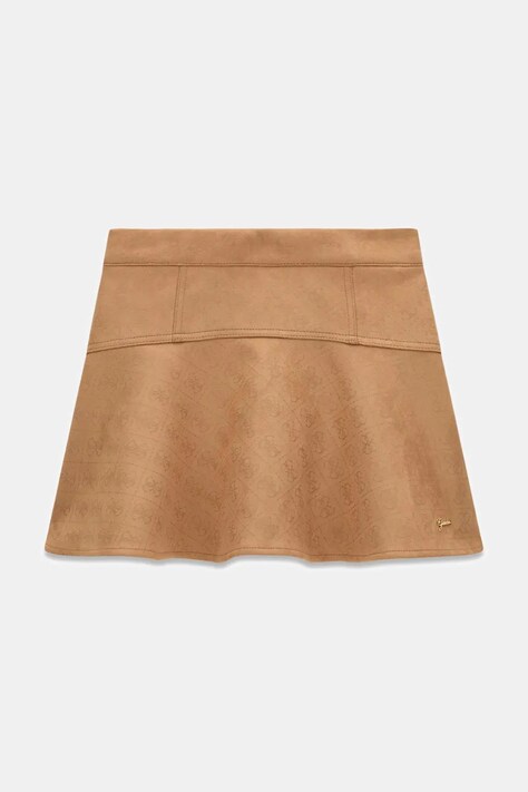 Guess Spódnica rozkloszowana z imitacji zamszu brązowa gładka J6BD09 W3929