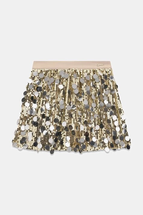 Guess Spódnica rozkloszowana złota cekinowa J6BD03 K6726