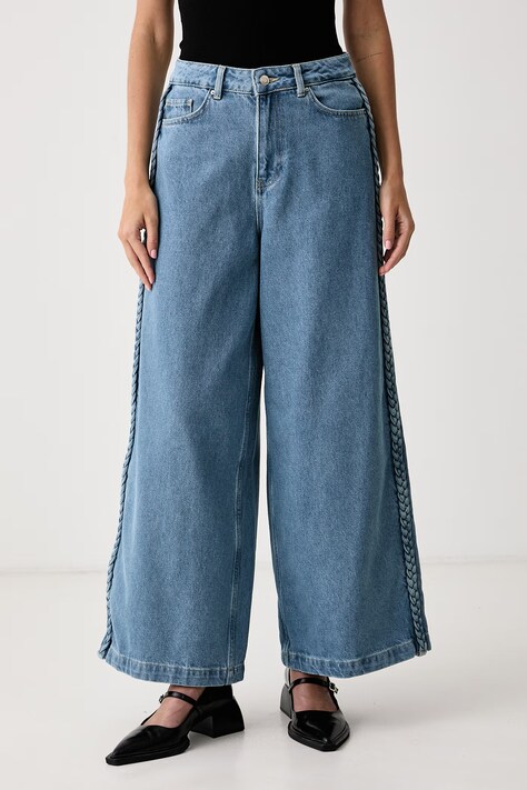 Never Fully Dressed Jeansy wide leg damskie niebieskie NFDTR699