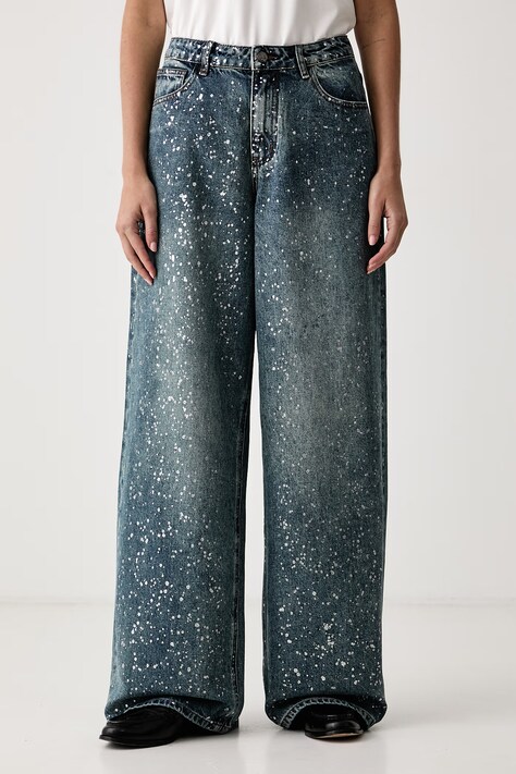 Eleh Jeansy wide leg damskie niebieskie EFWJ260012