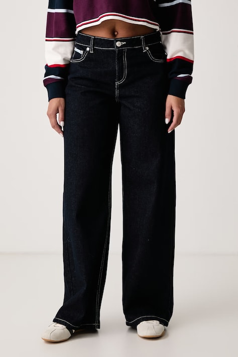 Juicy Couture Jeansy wide leg damskie DOG CREST WIDE LEG granatowe JCJDJE126952