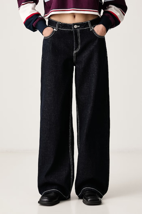 Juicy Couture Blugi wide leg pentru femei DOG CREST WIDE LEG bleumarin JCJDJE126952