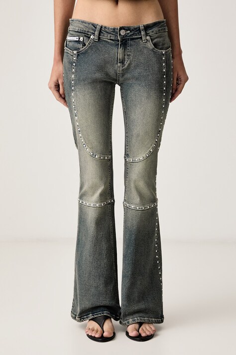 Juicy Couture Flare džíny dámské STUD JUICY MOTO FLARE JEAN modré JCDJE226957
