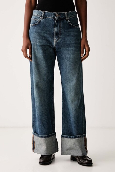 Pinko Jeansy wide leg damskie niebieskie 105541 A3G7