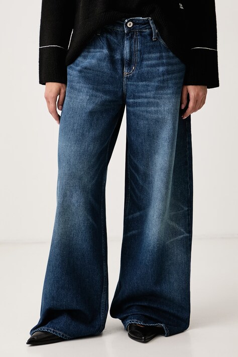 Karl Lagerfeld Jeans Jeansy wide leg damskie granatowe B4W10016