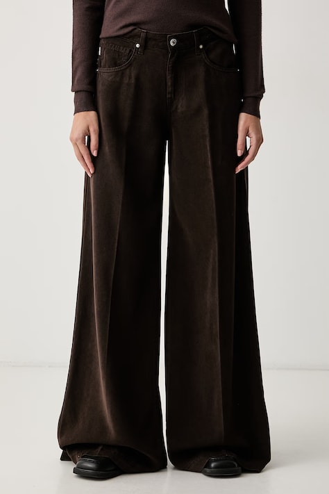 ViCOLO pantaloni pentru femei din lyocell maro high waist DAC5059