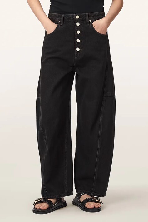 AllSaints Jeansy barrel damskie CARTER BUTTON JEAN brązowe W003EF
