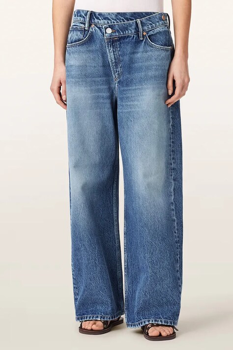AllSaints Jeansy wide leg damskie AKI CROSSOVER JEAN niebieskie W037EF