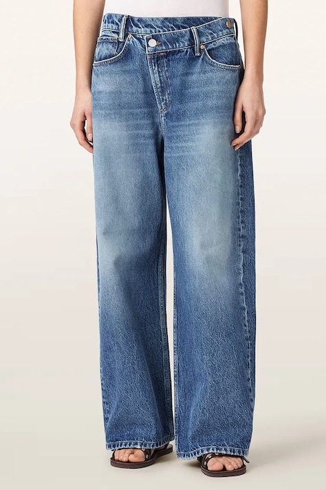 AllSaints Jeansy wide leg damskie AKI CROSSOVER JEAN niebieskie W037EF