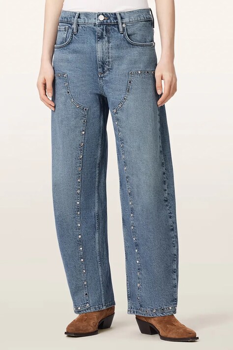AllSaints Jeansy barrel damskie SADIE STUD JEAN niebieskie W029EF
