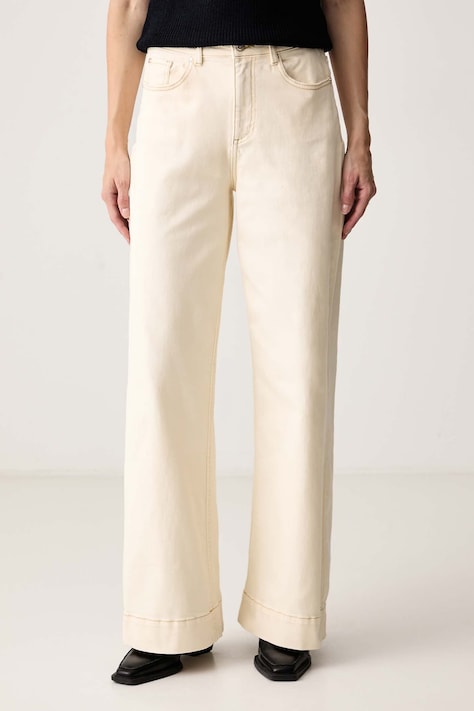 Morgan Jeansy wide leg damskie beżowe PCHOP