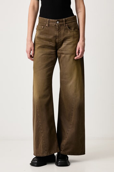 MM6 Maison Margiela Spodnie wide leg bawełniane damskie brązowe high waist S52LA0238-M35435