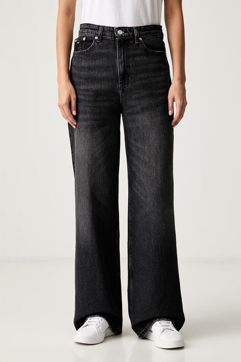 Tommy Jeans kavbojke s širokimi hlačnicami ženske črne DW0DW23499