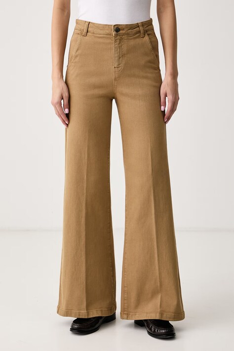 United Colors of Benetton Jeansy wide leg damskie brązowe 4HEMDF0CP