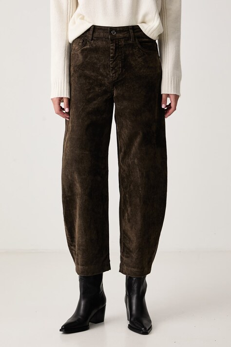 Liu Jo Nohavice dámske zamatové hnedé regular waist UF6231 D0363