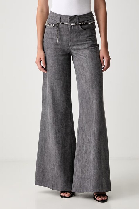 Liu Jo spodnie dzwony damskie z lyocellu szare high waist UF6119 D0266