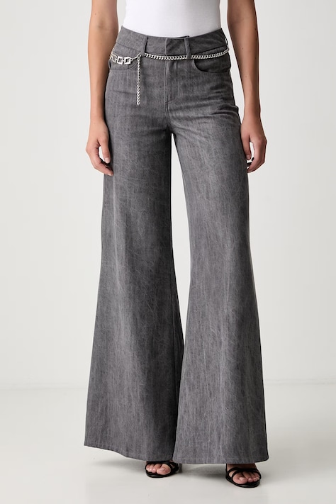 Liu Jo spodnie dzwony damskie z lyocellu szare high waist UF6119 D0266
