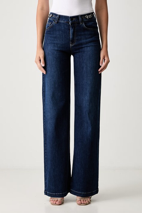 Liu Jo jeansy wide leg damskie granatowe UF6096 D0375