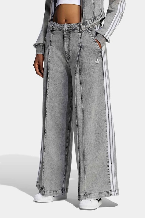 adidas Originals Jeansy wide leg damskie Denim Pleats szare LF3777