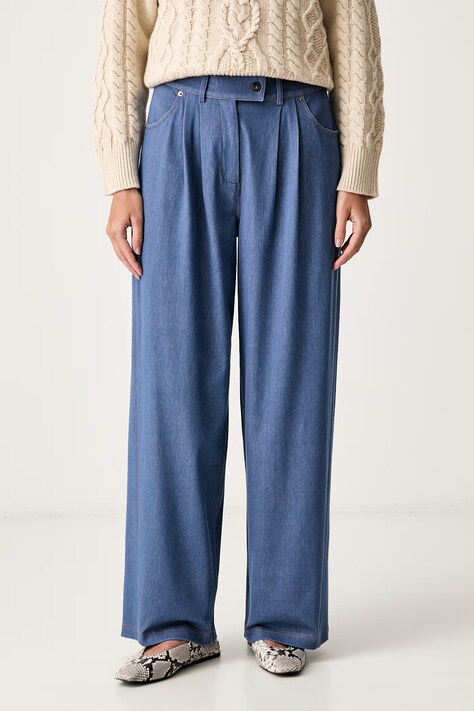 MM by Max Mara spodnie damskie z wiskozą MMLGESTRO niebieskie high waist 2626786047600