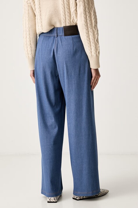MM by Max Mara spodnie damskie z wiskozą MMLGESTRO niebieskie high waist 2626786047600