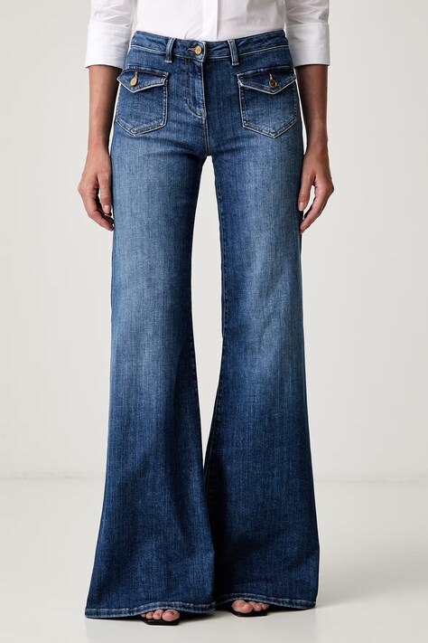 Elisabetta Franchi jeansy wide leg damskie niebieskie PJ18N66E2