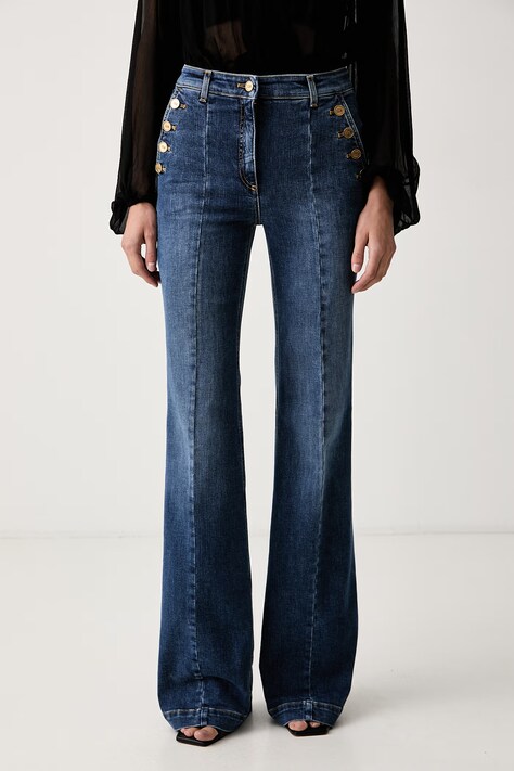 Elisabetta Franchi Jeansy flare damskie niebieskie PJ12D66E2