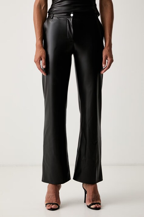 Patrizia Pepe spodnie straight damskie z imitacji skóry czarne high waist 8P0181 E005