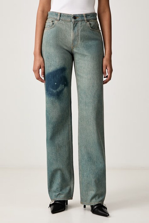 Jean Paul GAULTIER Face Print jeansy straight damskie niebieskie 26/04-W-TR164-D032