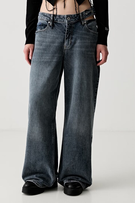 Karl Lagerfeld Jeans jeansy wide leg damskie niebieskie B3W10047