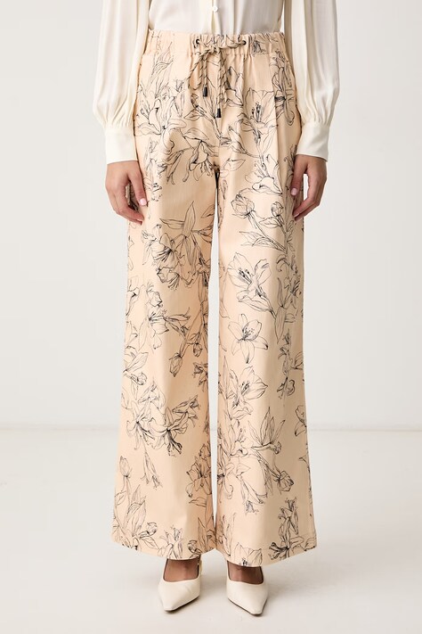 Twinset Spodnie wide leg damskie bawełniane z elastanem beżowe high waist 262LI2MCC