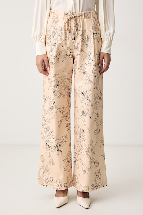 Twinset Spodnie wide leg damskie bawełniane z elastanem beżowe high waist 262LI2MCC