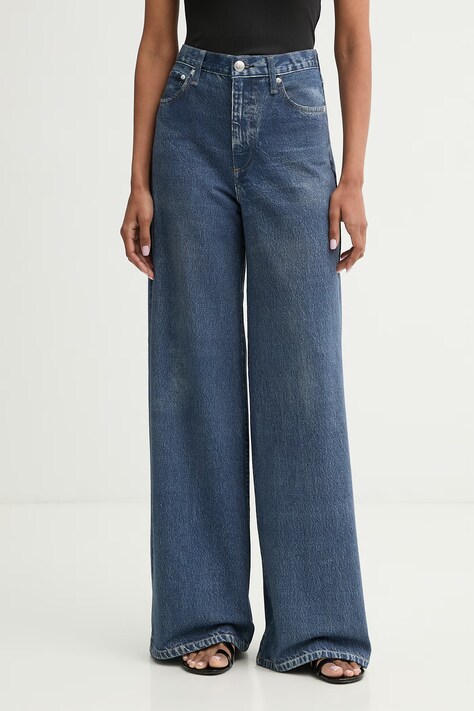 Rag & Bone spodnie damskie bawełniane niebieskie high waist RC8325H7MTE