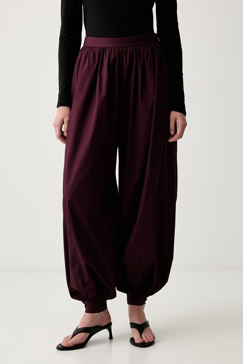 Rotate spodnie damskie bawełniane bordowe high waist 1170022734