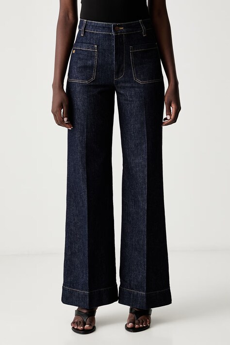 Victoria Beckham jeansy wide leg damskie Alina granatowe 1226DJE007252G