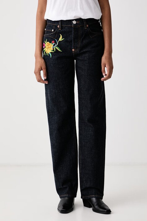 Kenzo Jeansy straight damskie granatowe FG62DP2426U1