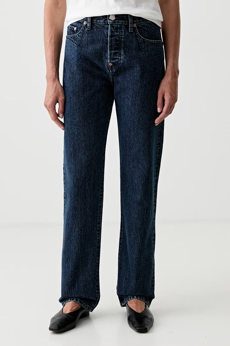 Kenzo jeansy straight damskie granatowe FG62DP2426U3