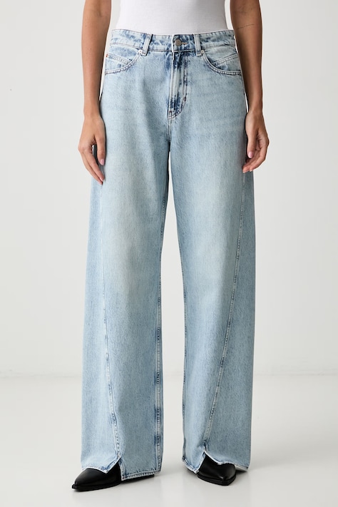 BOSS Orange jeansy wide leg damskie C_MARLENE SLIT HR niebieskie 50564426