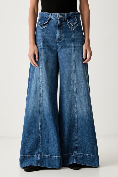 BOSS Orange jeansy wide leg damskie C_JANE HR niebieskie 50564408