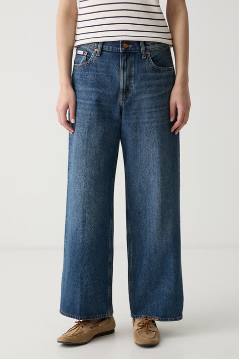 Calvin Klein Jeans kavbojke s širokimi hlačnicami ženske modre LV047G914G