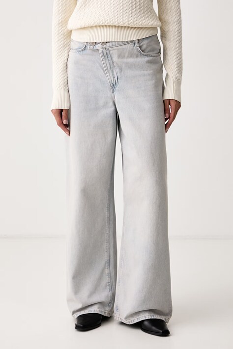 Guess Jeansy wide leg damskie GINA niebieskie W6YAJP D1762