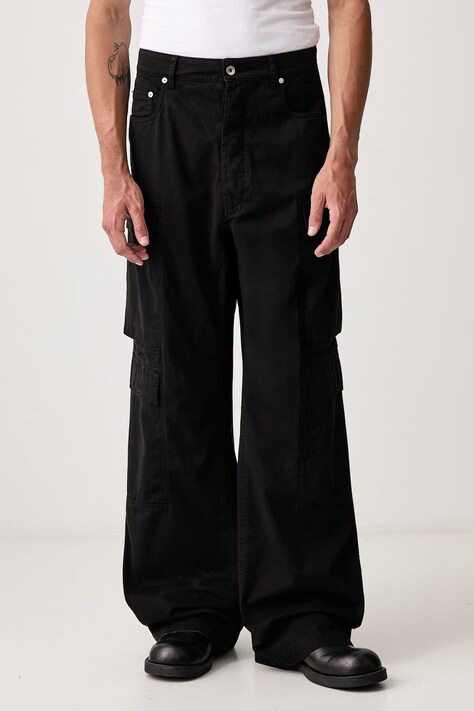 Rick Owens DRKSHDW Double Cargo hlače cargo od pamuka za muškarce crne spušteni struk DU02F6361 TW